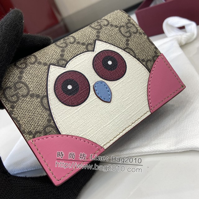 Gucci專櫃古馳最新款飾貓頭鷹細節GG迷你錢包 jh2027型號：818767